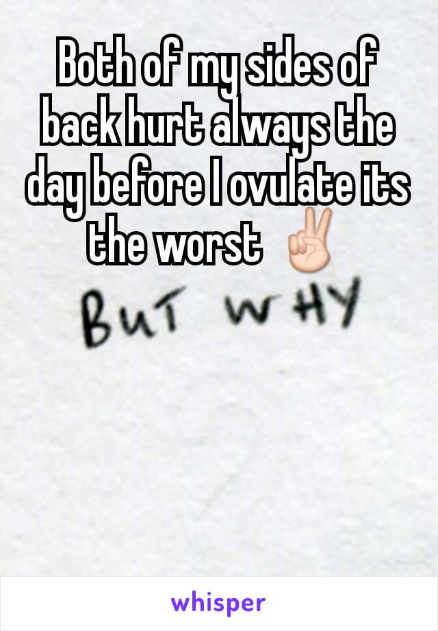 Both of my sides of back hurt always the day before I ovulate its the worst ✌