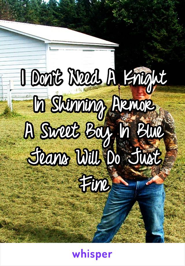 I Don't Need A Knight In Shinning Armor
A Sweet Boy In Blue Jeans Will Do Just Fine