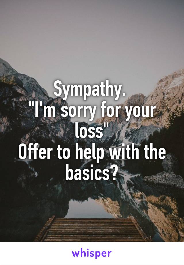 Sympathy. 
"I'm sorry for your loss"
Offer to help with the basics?