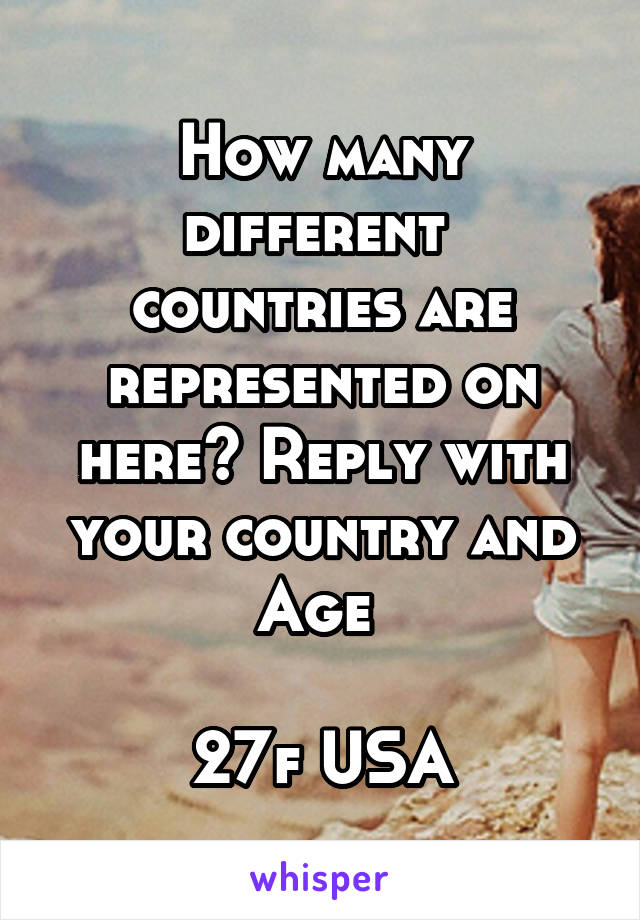 How many different  countries are represented on here? Reply with your country and Age 

27f USA