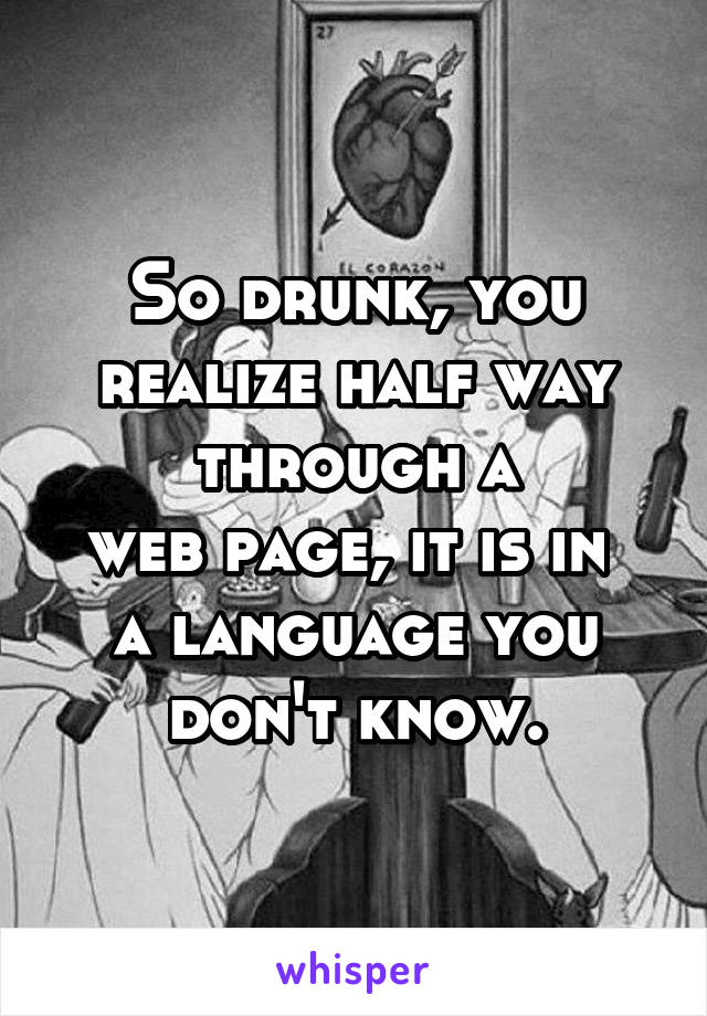 So drunk, you realize half way through a
web page, it is in 
a language you don't know.