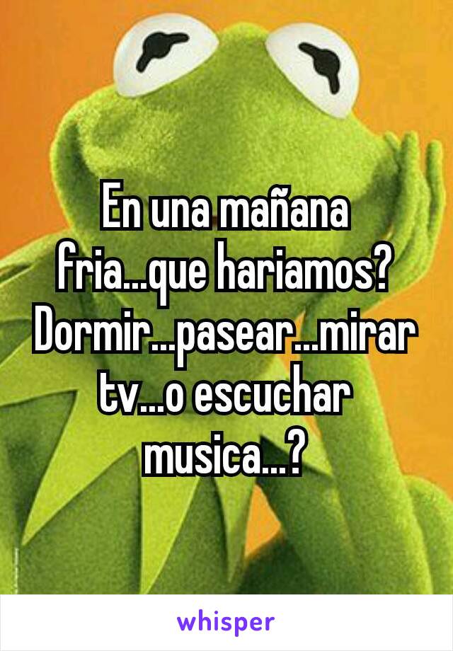 En una mañana fria...que hariamos? Dormir...pasear...mirar tv...o escuchar musica...?