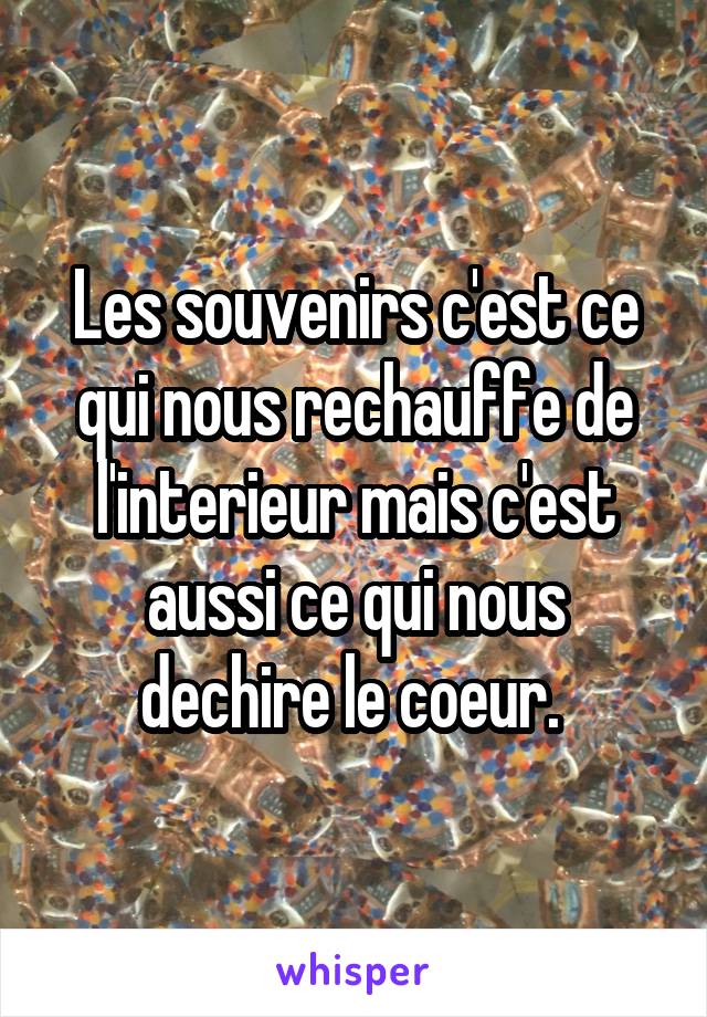 Les souvenirs c'est ce qui nous rechauffe de l'interieur mais c'est aussi ce qui nous dechire le coeur. 