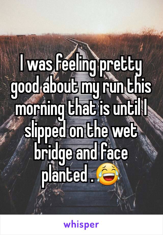 I was feeling pretty good about my run this morning that is until I slipped on the wet bridge and face planted .😂