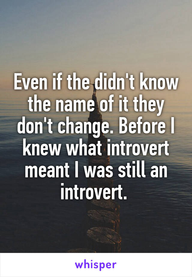 Even if the didn't know the name of it they don't change. Before I knew what introvert meant I was still an introvert. 