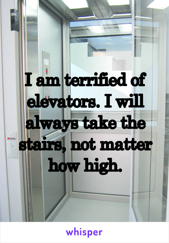 I am terrified of elevators. I will always take the stairs, not matter how high.