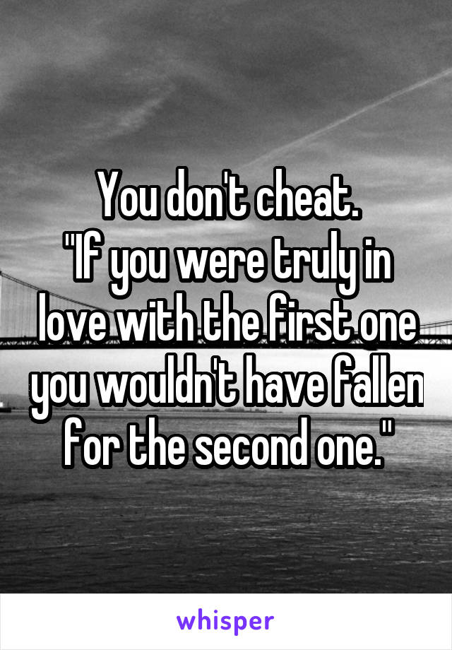 You don't cheat.
"If you were truly in love with the first one you wouldn't have fallen for the second one."