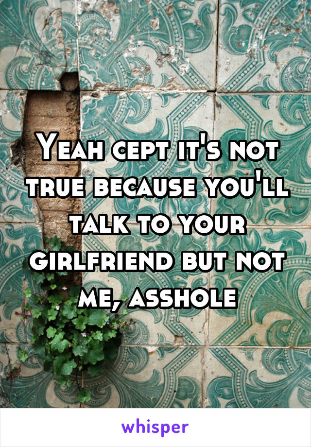 Yeah cept it's not true because you'll talk to your girlfriend but not me, asshole