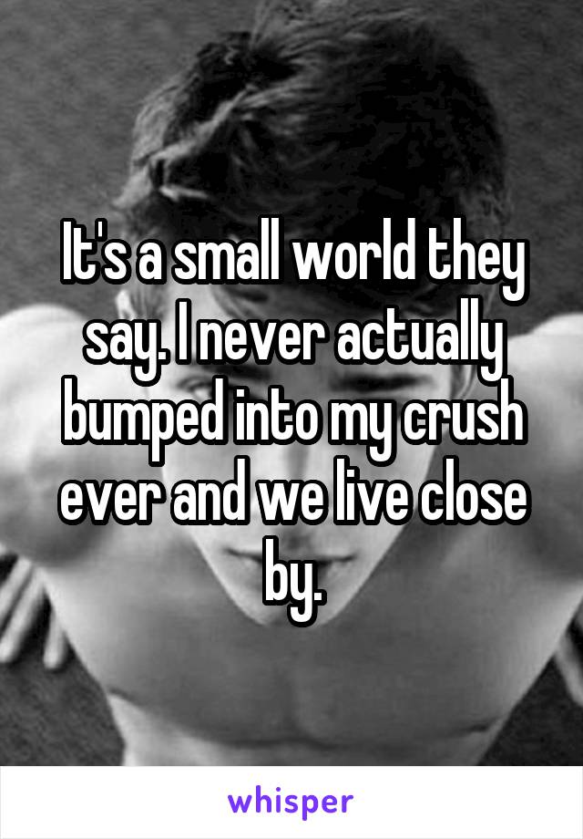 It's a small world they say. I never actually bumped into my crush ever and we live close by.