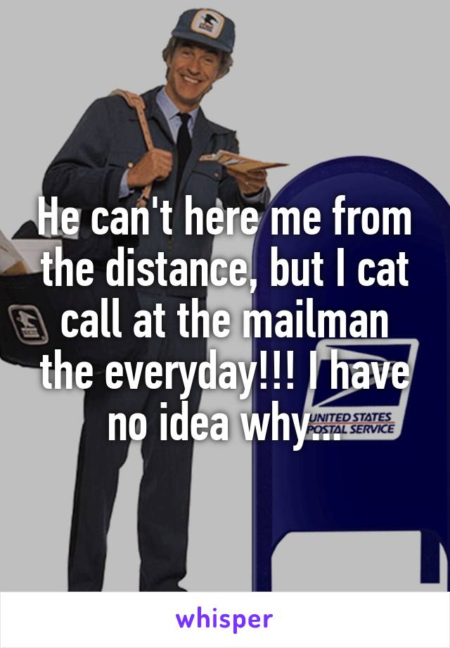 He can't here me from the distance, but I cat call at the mailman the everyday!!! I have no idea why...