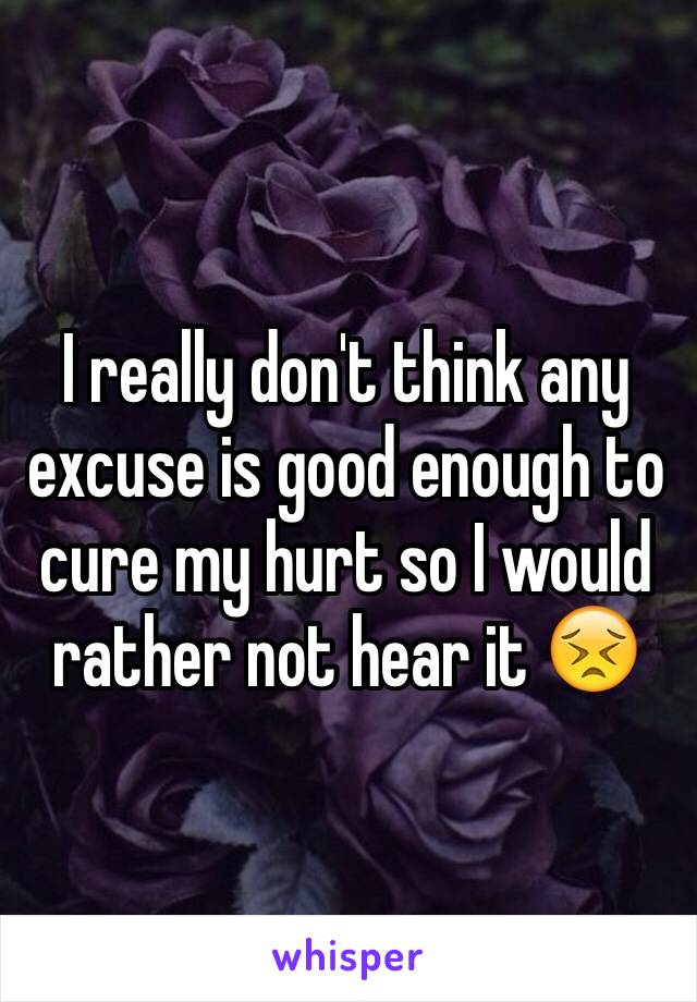 I really don't think any excuse is good enough to cure my hurt so I would rather not hear it 😣