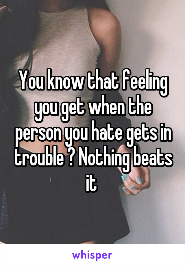 You know that feeling you get when the person you hate gets in trouble ? Nothing beats it 