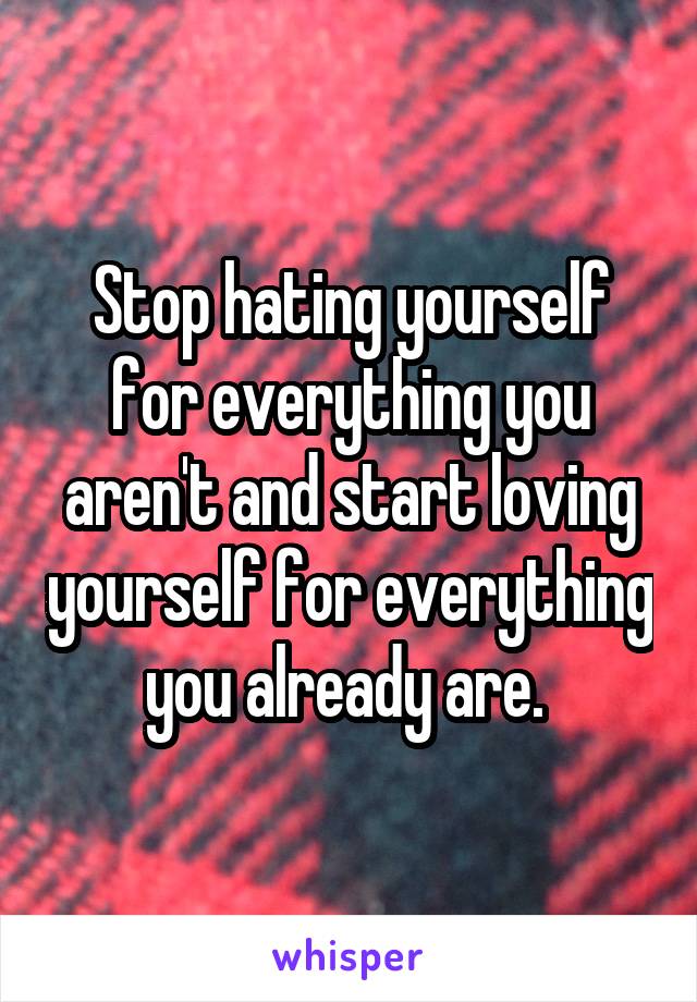 Stop hating yourself for everything you aren't and start loving yourself for everything you already are. 