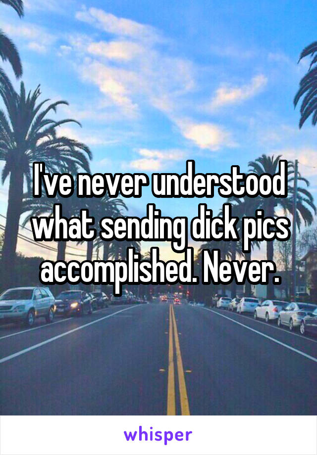 I've never understood what sending dick pics accomplished. Never.