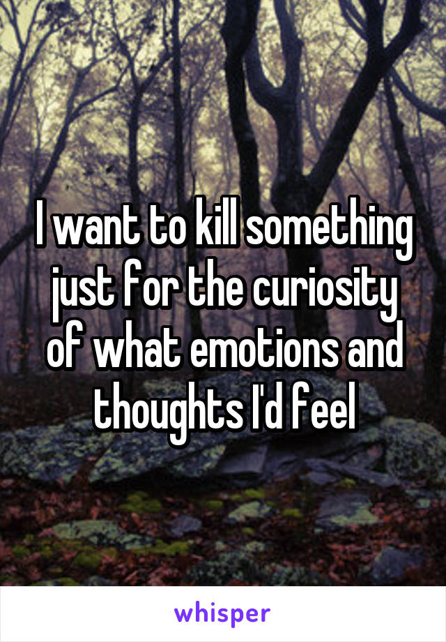 I want to kill something just for the curiosity of what emotions and thoughts I'd feel