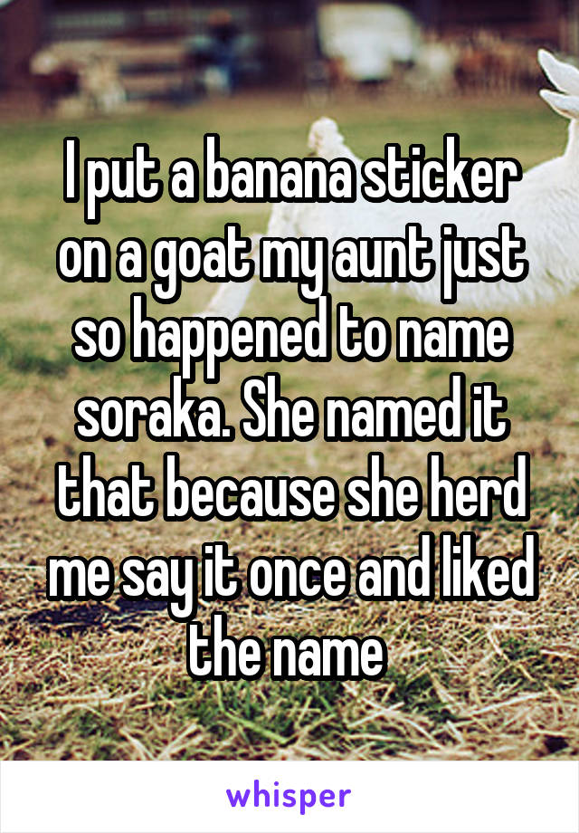 I put a banana sticker on a goat my aunt just so happened to name soraka. She named it that because she herd me say it once and liked the name 