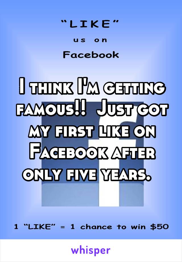 I think I'm getting famous!!  Just got my first like on Facebook after only five years.  