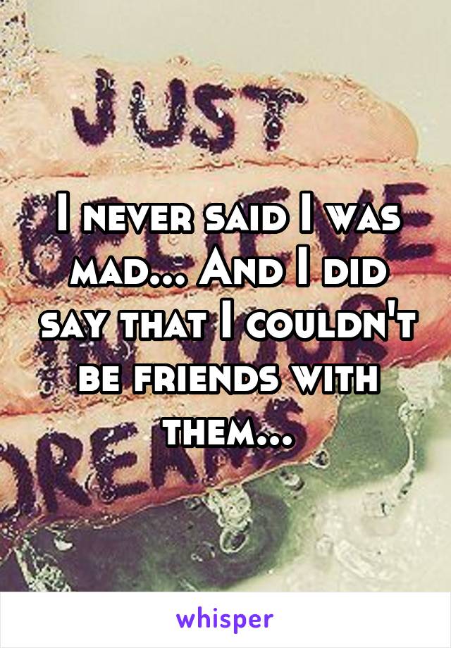 I never said I was mad... And I did say that I couldn't be friends with them...