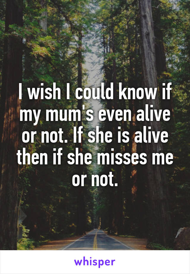 I wish I could know if my mum's even alive or not. If she is alive then if she misses me or not.