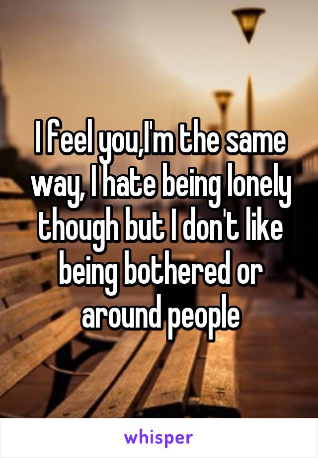I feel you,I'm the same way, I hate being lonely though but I don't like being bothered or around people