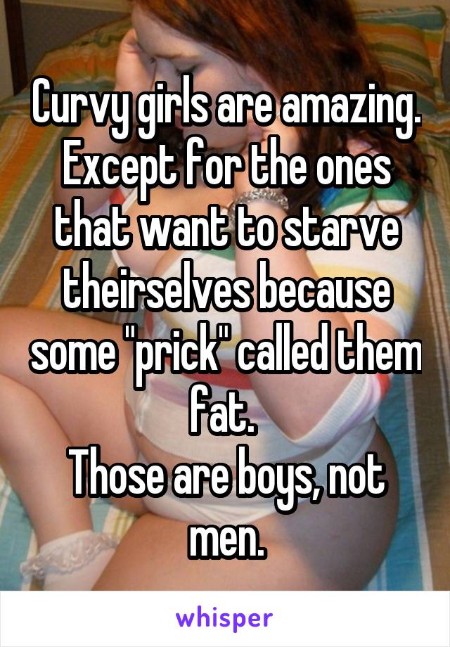 Curvy girls are amazing. Except for the ones that want to starve theirselves because some "prick" called them fat. 
Those are boys, not men.