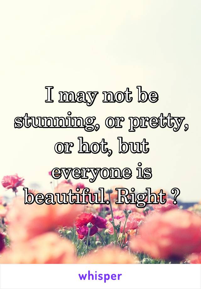 I may not be stunning, or pretty, or hot, but everyone is beautiful. Right ?