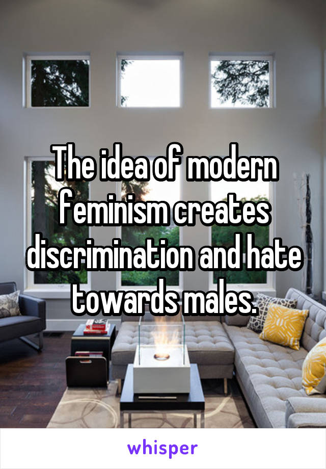 The idea of modern feminism creates discrimination and hate towards males.