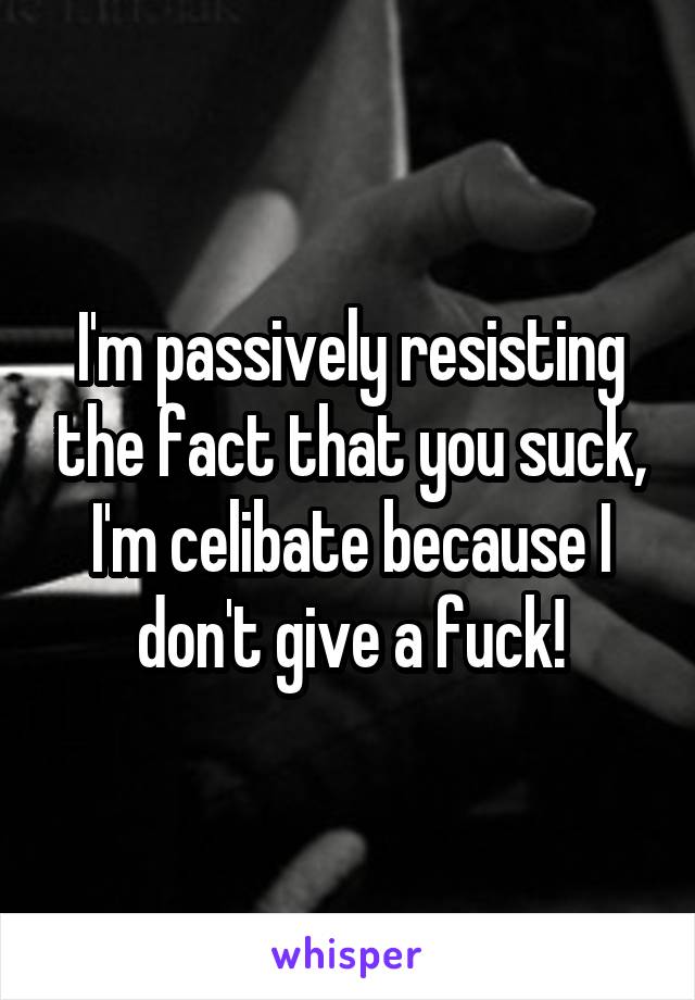 I'm passively resisting the fact that you suck, I'm celibate because I don't give a fuck!