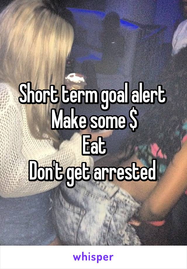 Short term goal alert 
Make some $
Eat
Don't get arrested 