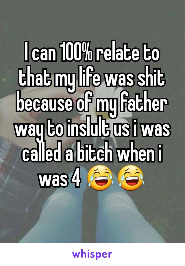 I can 100% relate to that my life was shit because of my father way to inslult us i was called a bitch when i was 4 😂😂