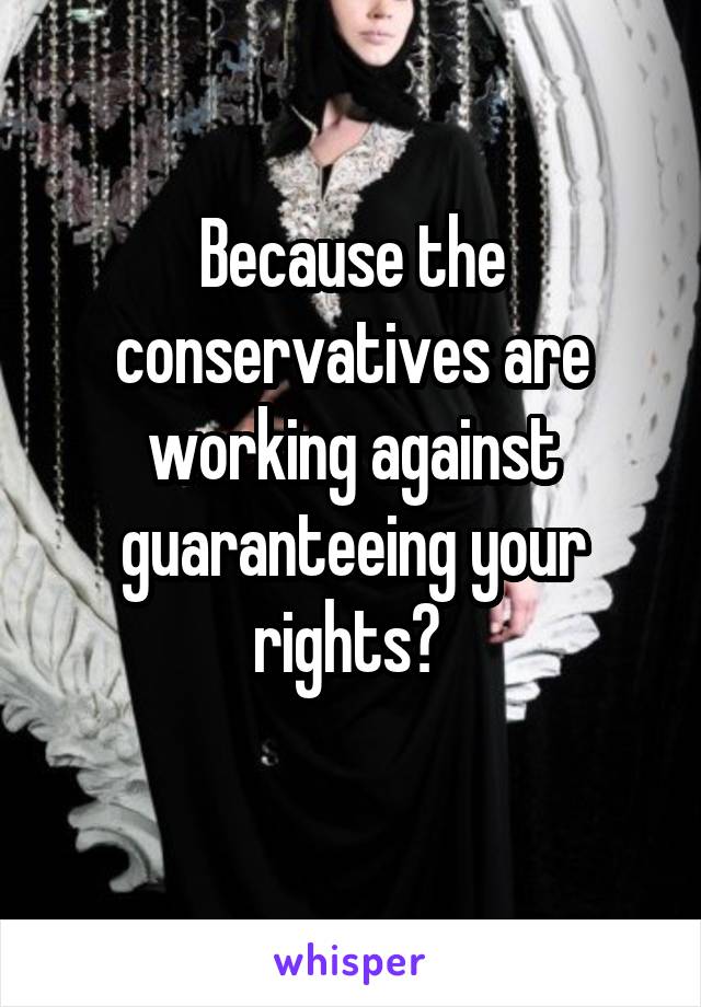 Because the conservatives are working against guaranteeing your rights? 
