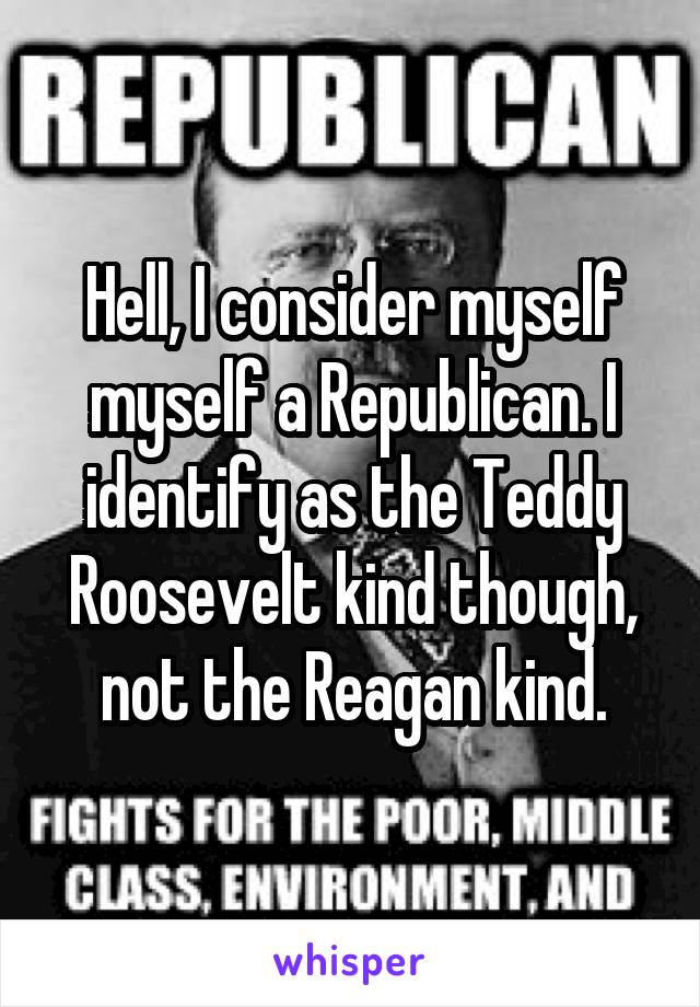 Hell, I consider myself myself a Republican. I identify as the Teddy Roosevelt kind though, not the Reagan kind.