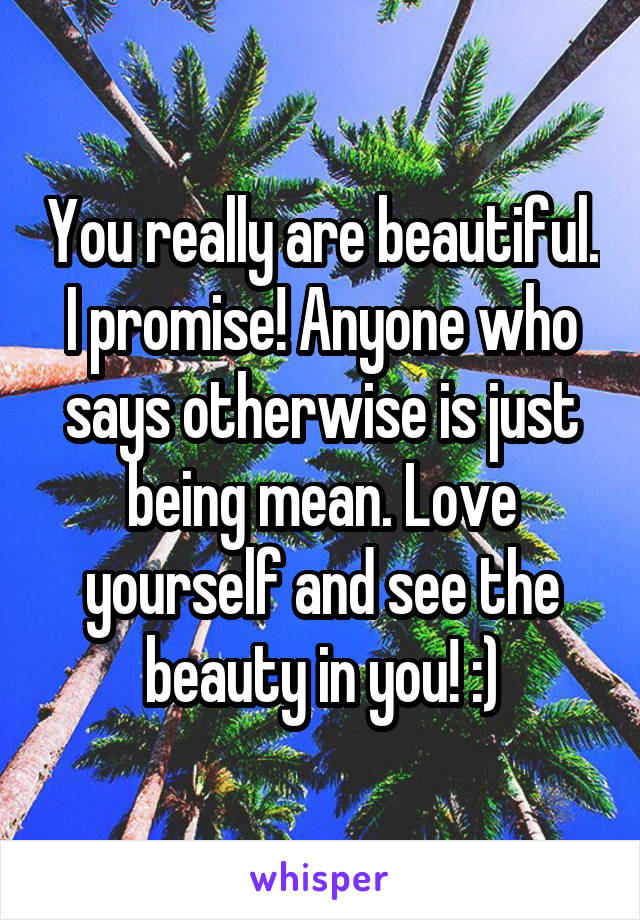 You really are beautiful. I promise! Anyone who says otherwise is just being mean. Love yourself and see the beauty in you! :)