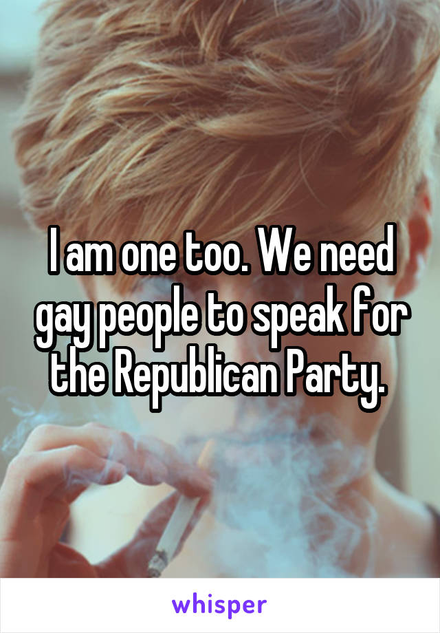 I am one too. We need gay people to speak for the Republican Party. 