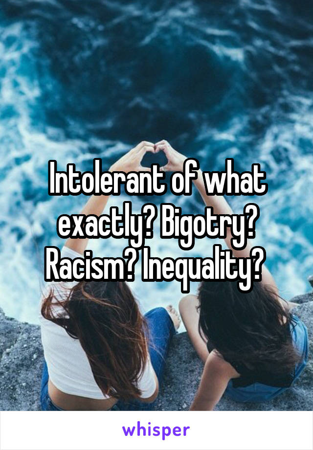 Intolerant of what exactly? Bigotry? Racism? Inequality? 