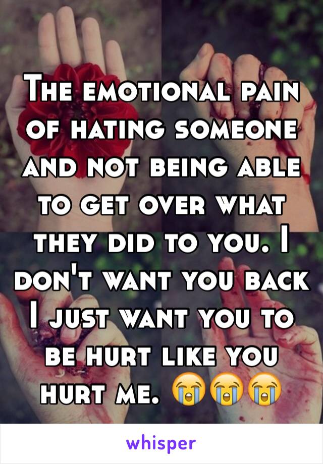 The emotional pain of hating someone and not being able to get over what they did to you. I don't want you back I just want you to be hurt like you hurt me. 😭😭😭