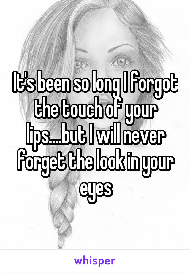 It's been so long I forgot the touch of your lips....but I will never forget the look in your eyes