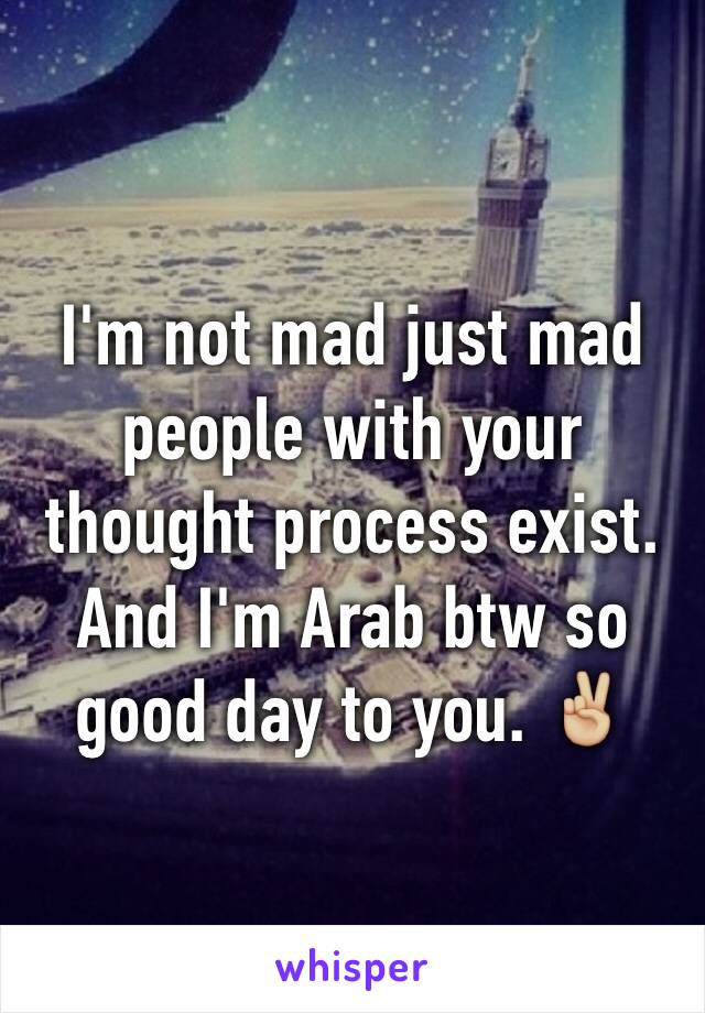 I'm not mad just mad people with your thought process exist. And I'm Arab btw so good day to you. ✌🏼