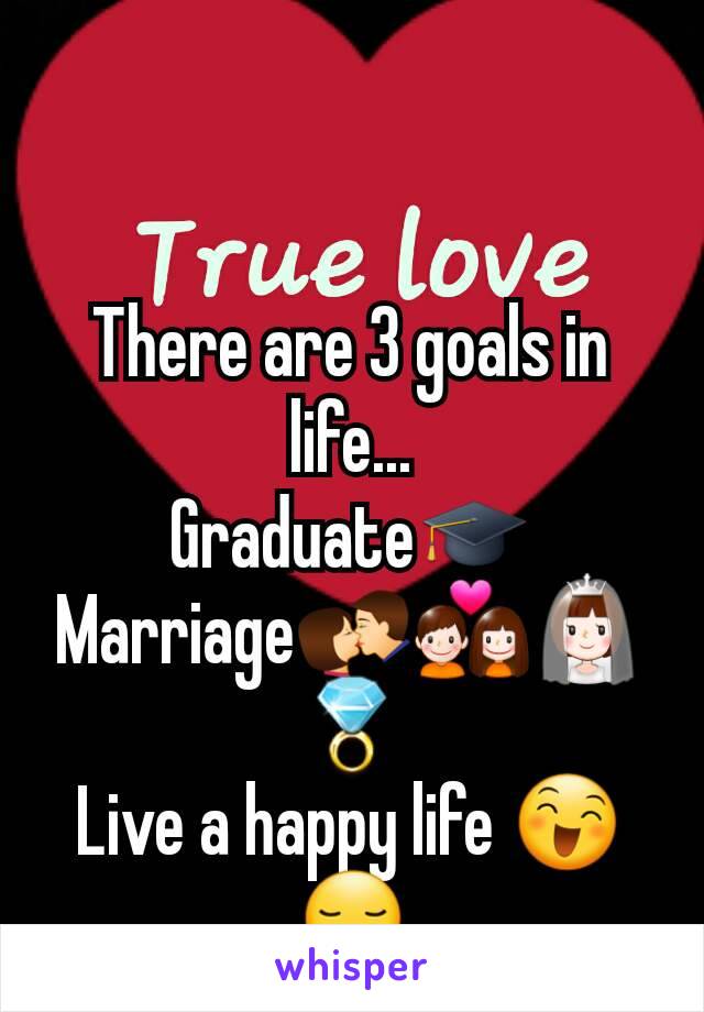 There are 3 goals in life...
Graduate🎓
Marriage💏💑👰💍
Live a happy life 😄😏