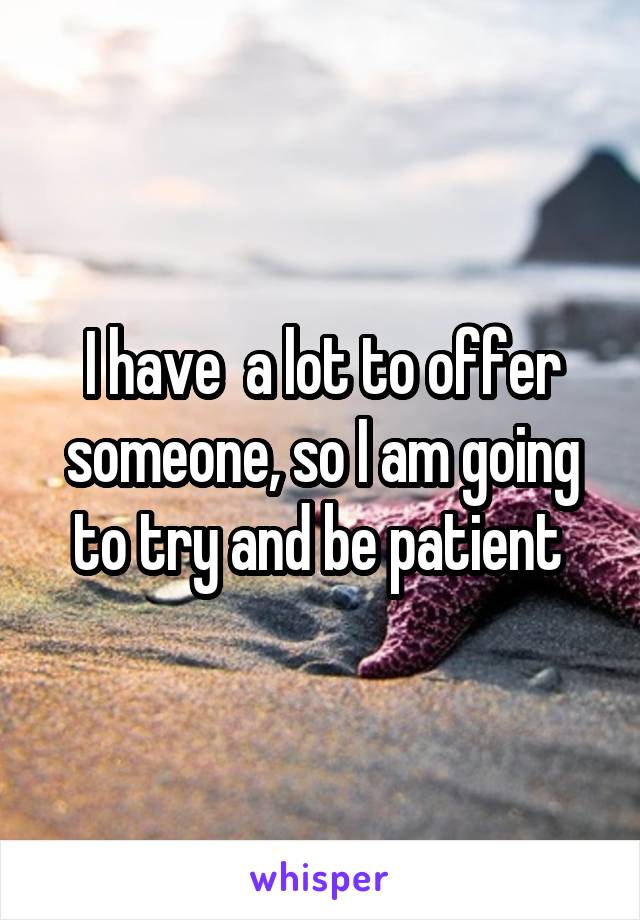 I have  a lot to offer someone, so I am going to try and be patient 