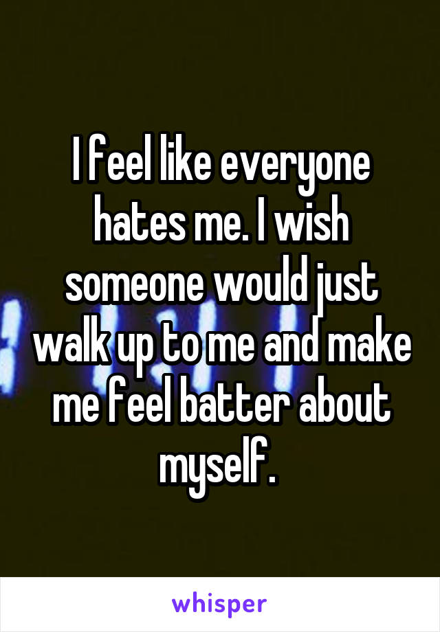 I feel like everyone hates me. I wish someone would just walk up to me and make me feel batter about myself. 