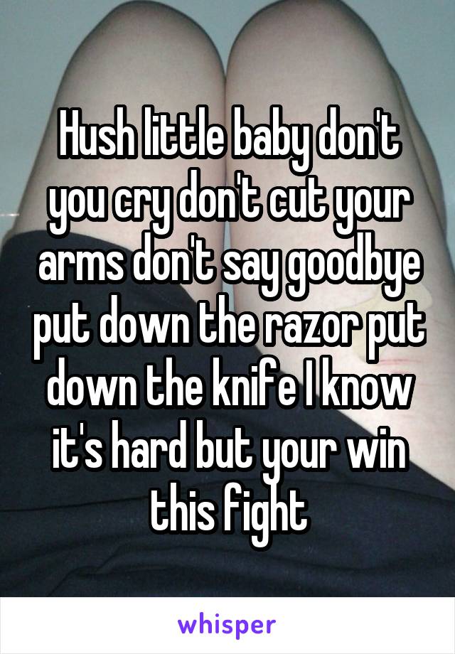 Hush little baby don't you cry don't cut your arms don't say goodbye put down the razor put down the knife I know it's hard but your win this fight