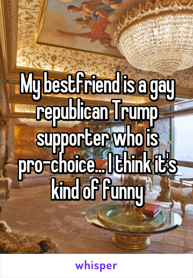 My bestfriend is a gay republican Trump supporter who is pro-choice... I think it's kind of funny