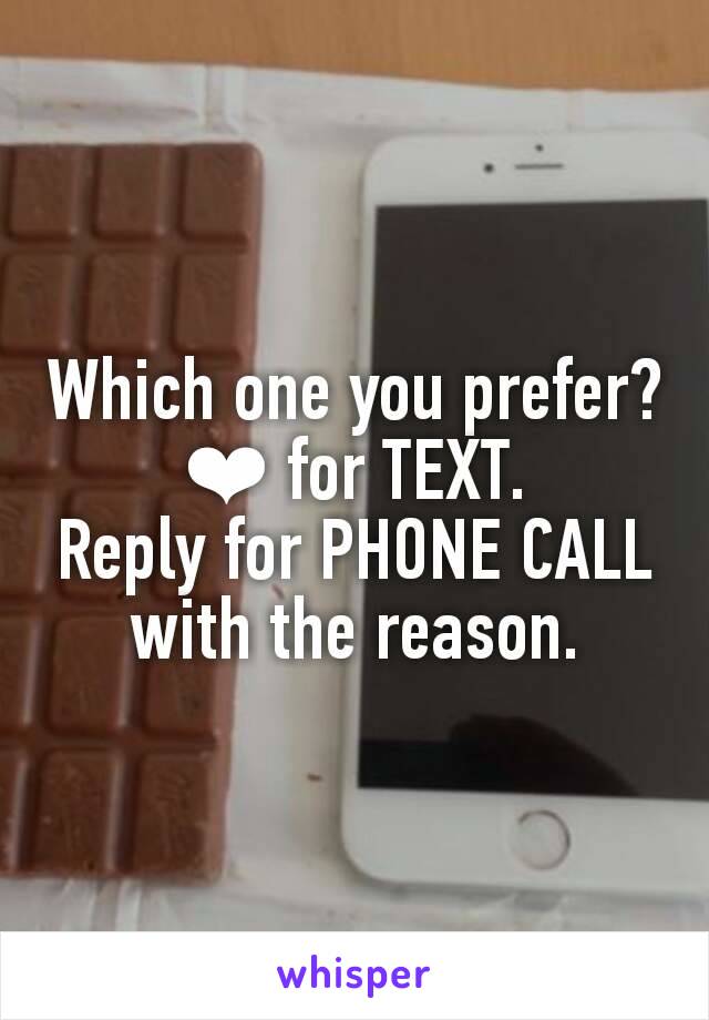 Which one you prefer? ❤ for TEXT.
Reply for PHONE CALL with the reason.