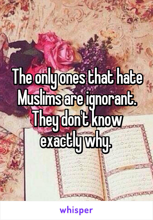 The only ones that hate Muslims are ignorant. They don't know exactly why. 