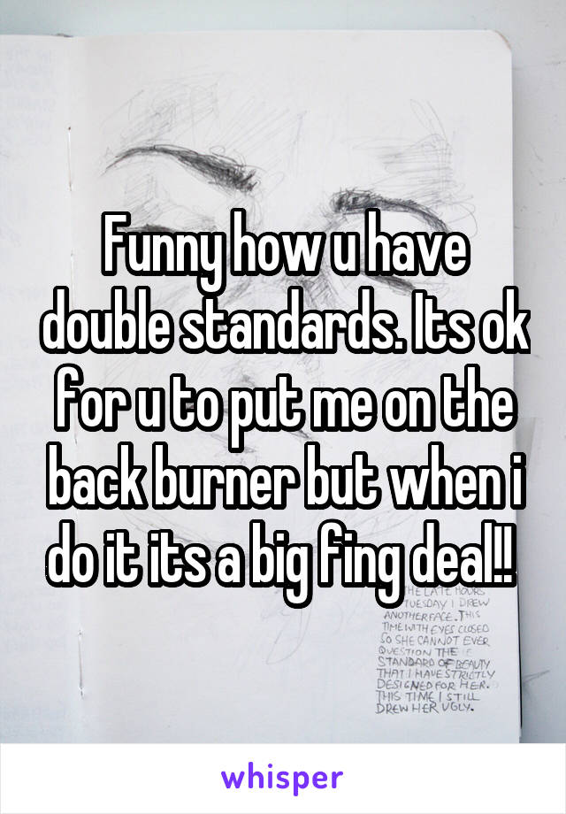 Funny how u have double standards. Its ok for u to put me on the back burner but when i do it its a big fing deal!! 