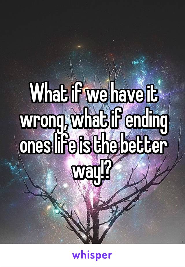 What if we have it wrong, what if ending ones life is the better way!? 