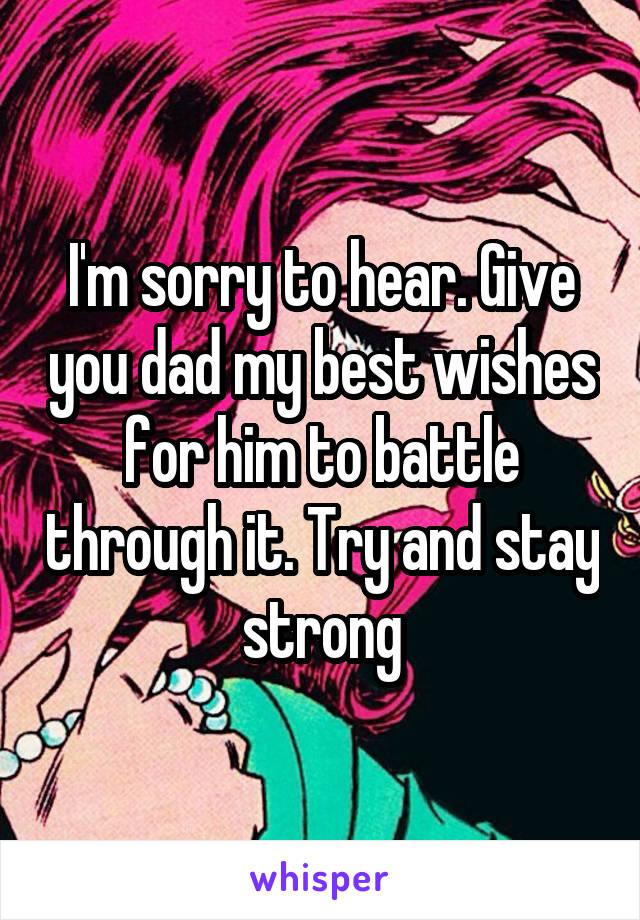 I'm sorry to hear. Give you dad my best wishes for him to battle through it. Try and stay strong