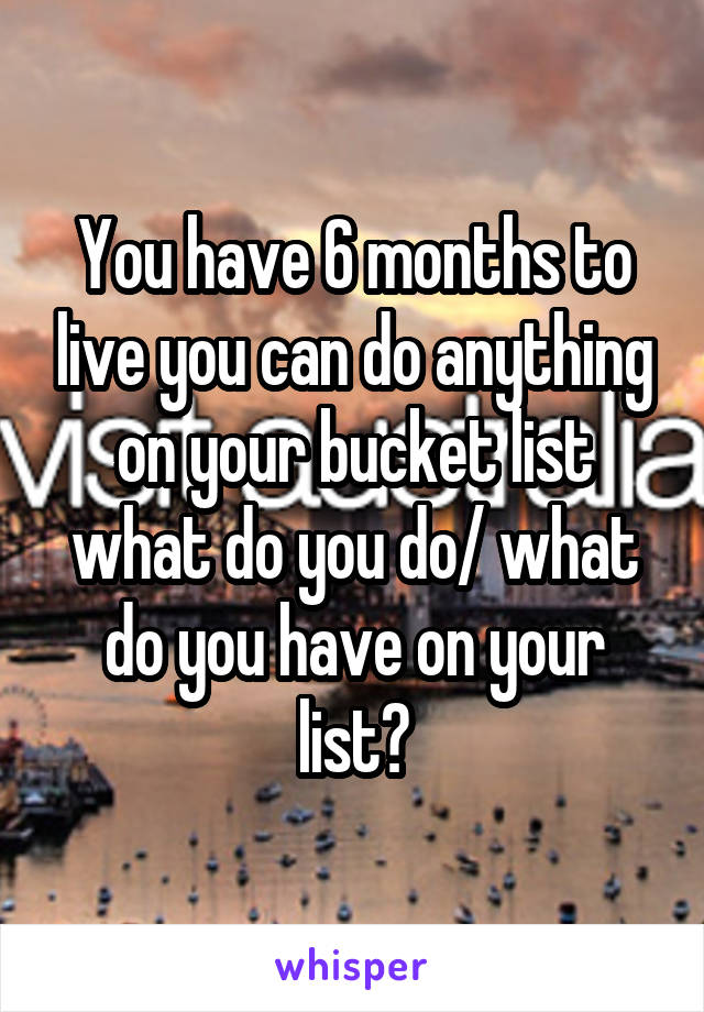 You have 6 months to live you can do anything on your bucket list what do you do/ what do you have on your list?