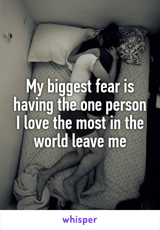 My biggest fear is having the one person I love the most in the world leave me